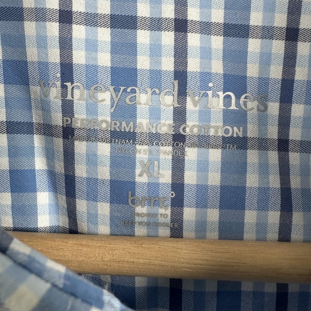 Vineyard Vines Shirt Mens XL Blue Check Performance Long Sleeve Button Down - Picture 3 of 14